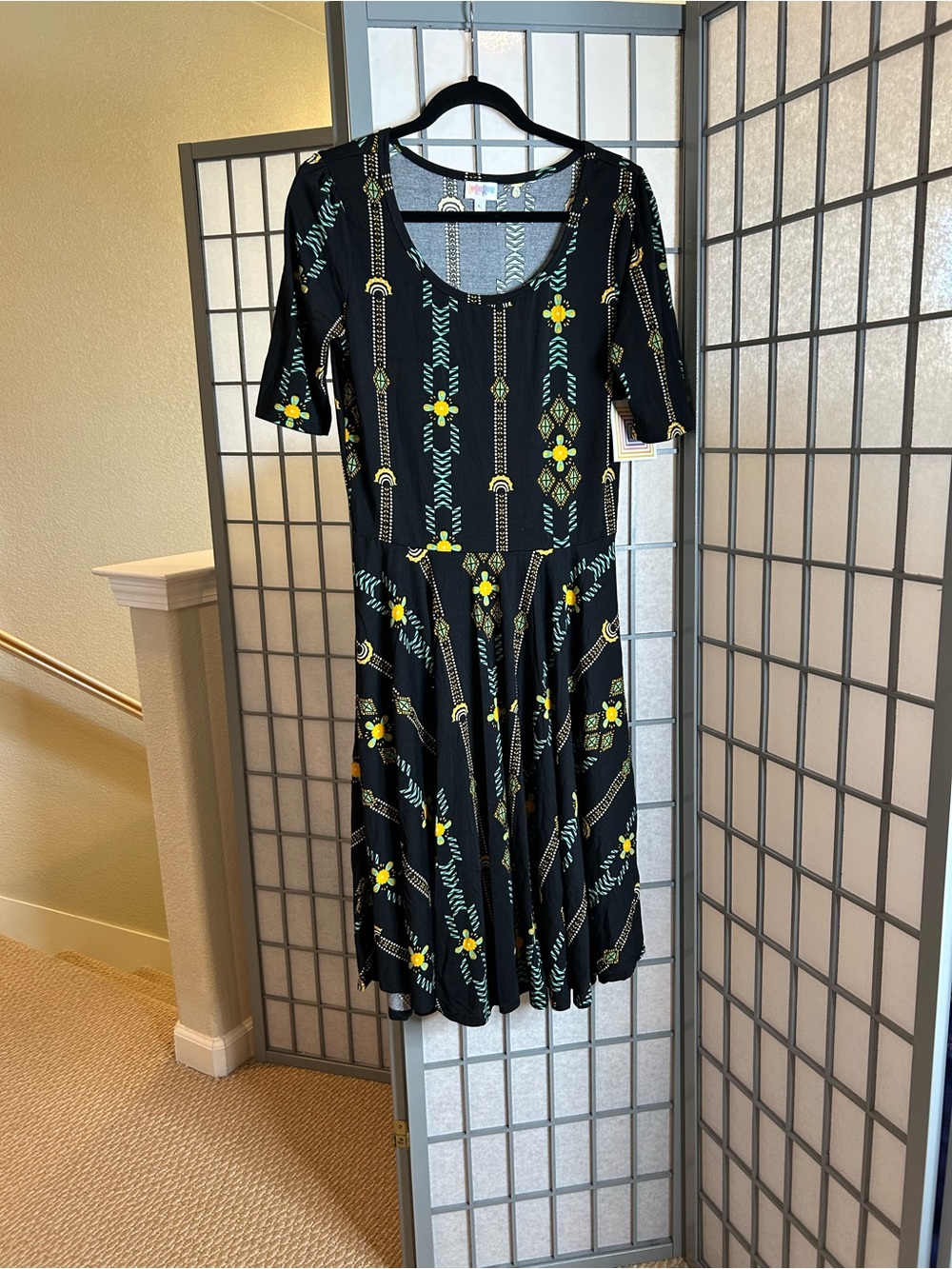 NWT LuLaRoe Nicole Black Floral Scoop Neck A-Line Dress